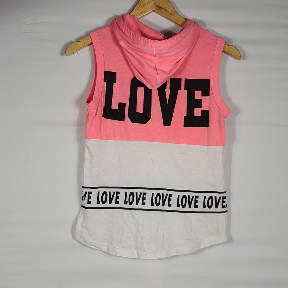 Women's On Fire Pink Love Sleeveless Hoodie Top Size Small - Picture 9 of 12